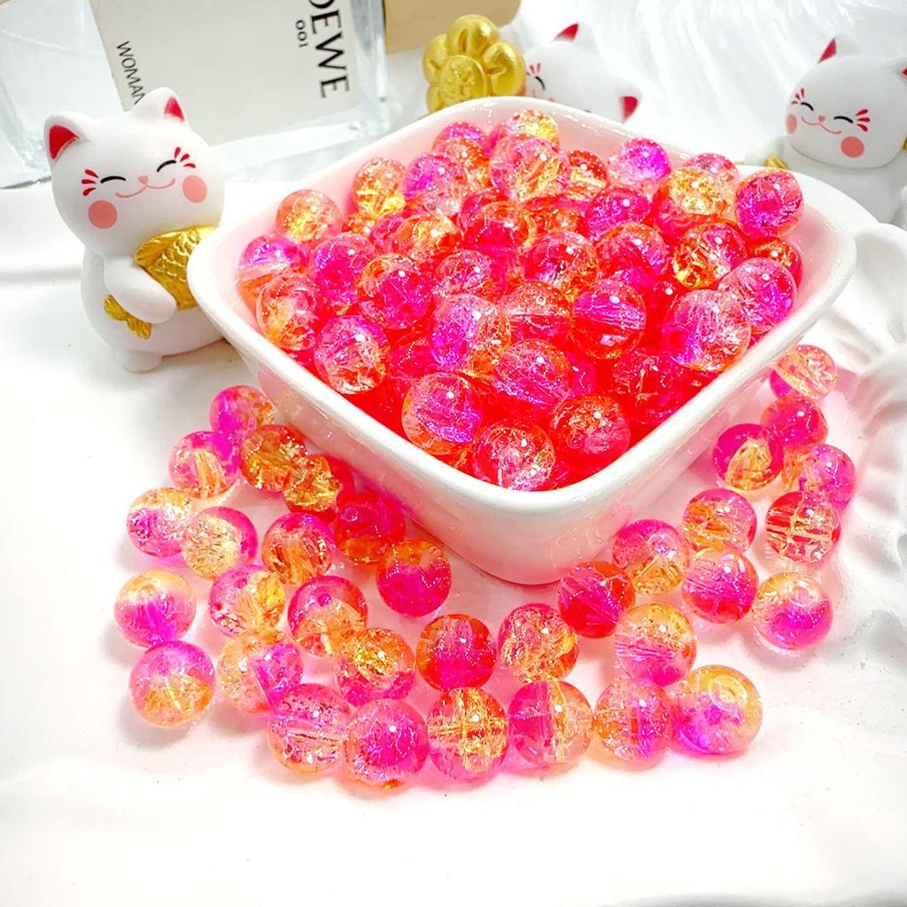 10mm Crackle Glass Round Beads, Loose Spacer Beads DIY Accessories for Bracelet Making 50pcs