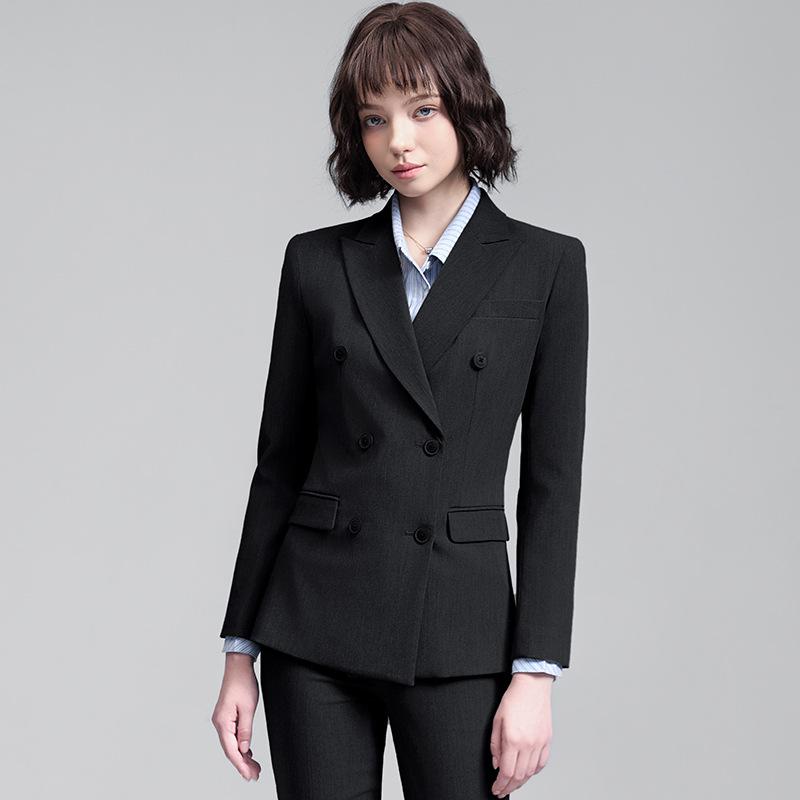 Women's Gray Double-Breasted Suit Set - 2025 Spring/Autumn British Style Formal Workwear