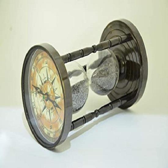 Brass Handmade Sand Timer Hourglass Sand Timer with Compass, Antique Finish Beautiful Handcrafted Sand Timer Ideal