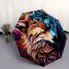 Colorful Wolf Head Circle Sticker Decal for Laptop Phone Car BumperUmbrella, Portable 3-Fold Compact Umbrella for Men & Women ES3