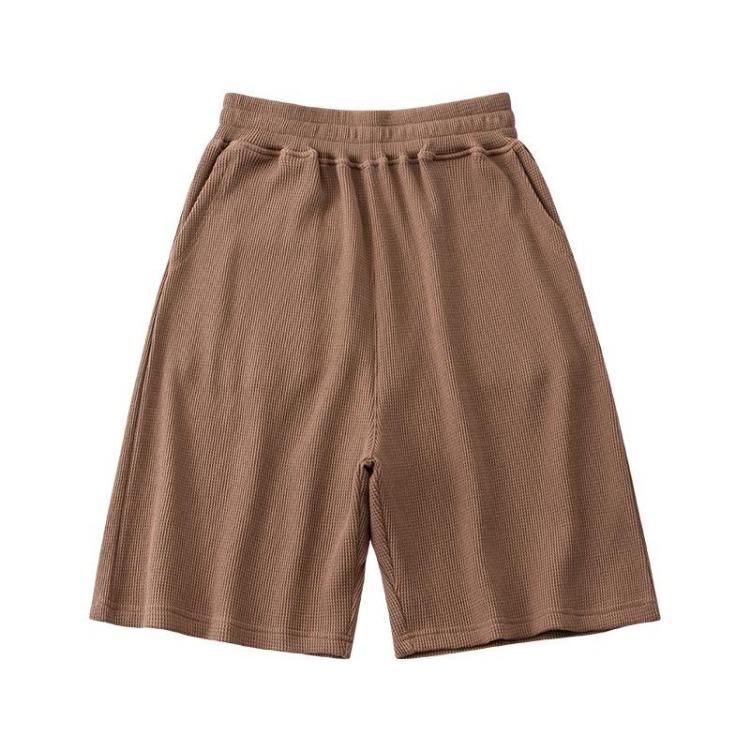 Men's Casual Wear Elastic Waist Solid Color Waffler Shorts Pants Spring Summer Sport Quick Drying Pocket Cotton