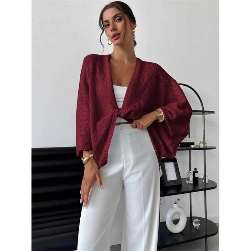 Criss-cross Solid Sweater For Women Deep V-neck Full Sleeve Loose Short Tops Autumn Elegant Female Daily Casual Outerwear