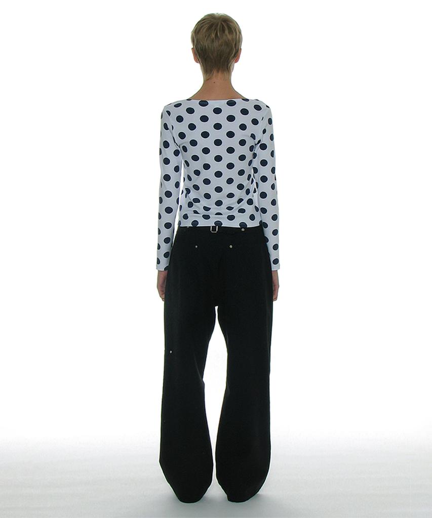 PARTIMENTO WOMEN Pocket Pointed Wide Leg Pants_Black