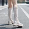 Summer Boots Women Chunky Heel Knee-length Platform Woman Female Round Toe Zipper Sandals Mesh Ladies Fashion Comfort Shoes