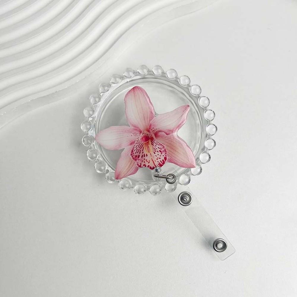 Haltbarer Clip Halter Orchideenblütenform Namensschild Abzeichen Niedlicher Einziehbarer Abzeichenhalter Brustkarte
