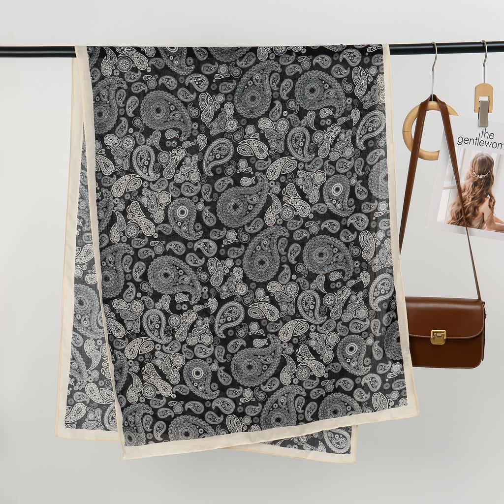 190*75Cm Bib Size Paisley Cotton Linen Scarf Muslim Hijab Women Ethnic Cashew Pattern Shawl Head Wraps Elagant Female Headscarf