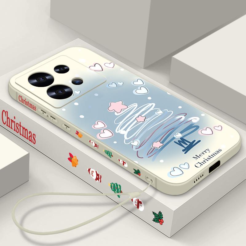 Cartoon Christmas Printed Lanyard Phone Case For Xiaomi Redmi Note 14 13 12 Pro Note 13 14 Pro Plus 5G 13 13C 4G 11 10 Pro Soft Silicone Cover