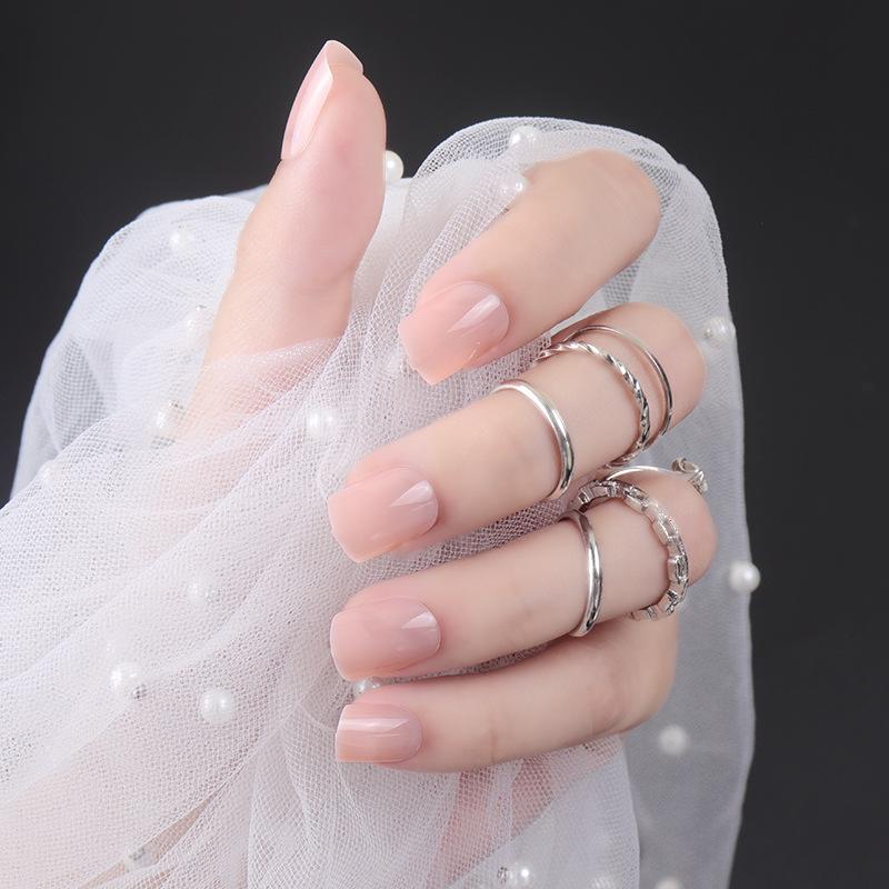 24pcs/set DIY Quick Nails Short Square Head Glossy False Nails Multicolor Strips Finished Wear Manicure