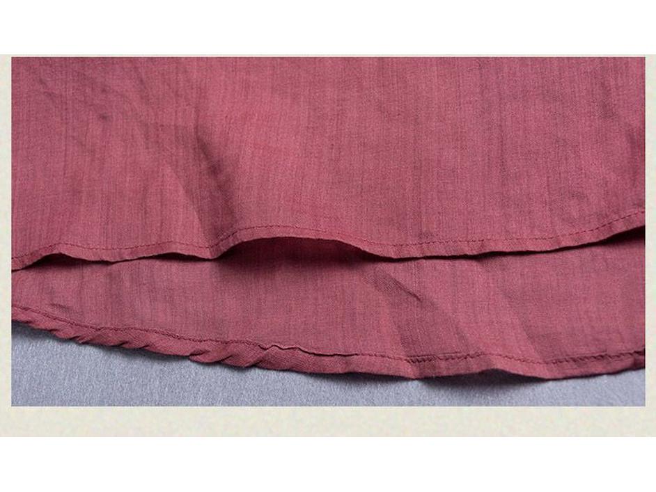 Dam 2024 Bomull-Linne Broderad Långärmad Retro Skjorta i Kinesisk Stil för Våren