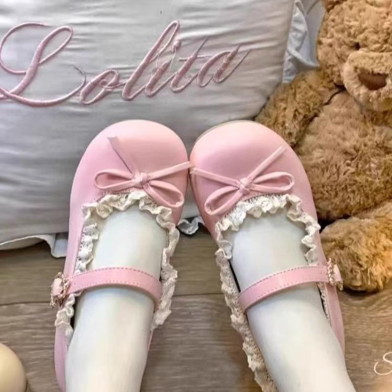 Girl's heart bow Mary Jane shoes children's small flower buds autumn new Lolita with skirt small leather shoes