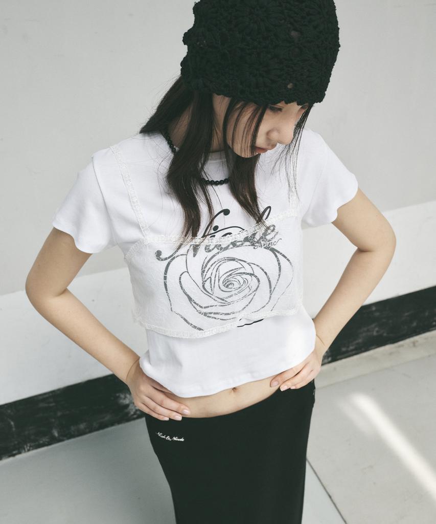 Nigaennikol Rose Lettering Cropped Top_White