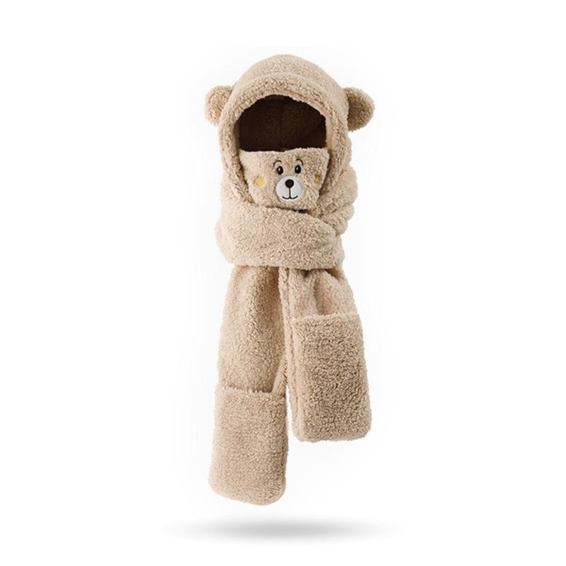 

Adult Winter Fleece Bear Ear Hat Gloves Mask Scarf Beanie Soft Warm for Women