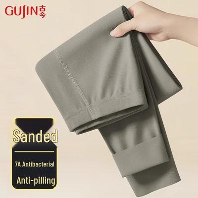 GUJIN Men's Seamless Plush Thermal Underwear Bottoms