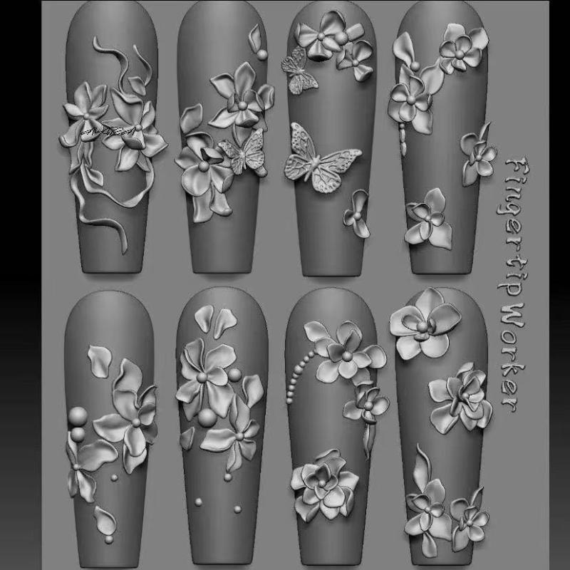 3D Silicone Nail Mold Flower Bow Butterfly Design Transparent DIY Nail Art Decor Stamping Plates Manicure Tools