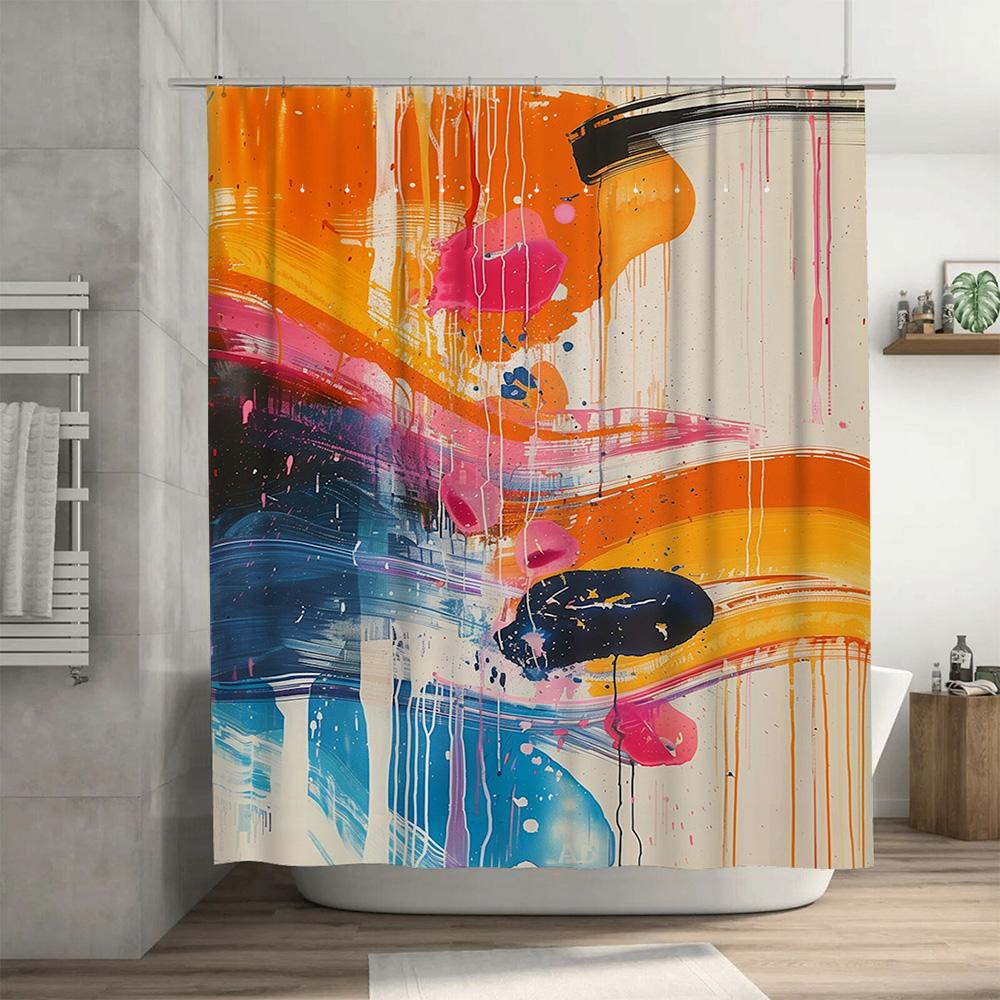 Brightly Colored Watercolor Shower Curtain Modern Artistic Design for Bathroom Decorations