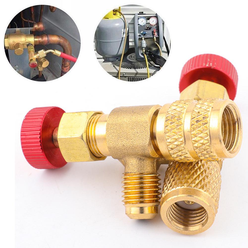 Refrigeration Charging Valve Air Conditioning Adapter for R410A R22 1/4" Liquid Safety Liquid Valve Hose R22 Copper Adapter Hand