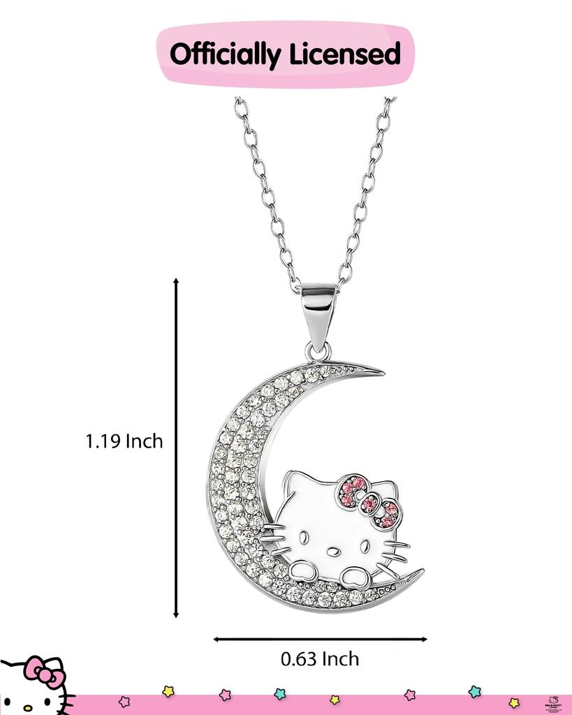SALLY ROSE Hello Kitty Moon Cubic Zirconia Pendant Necklace Officially Licensed Sterling Silver Hello Kitty Necklace for Sterling Cubic Zirconia 18"
