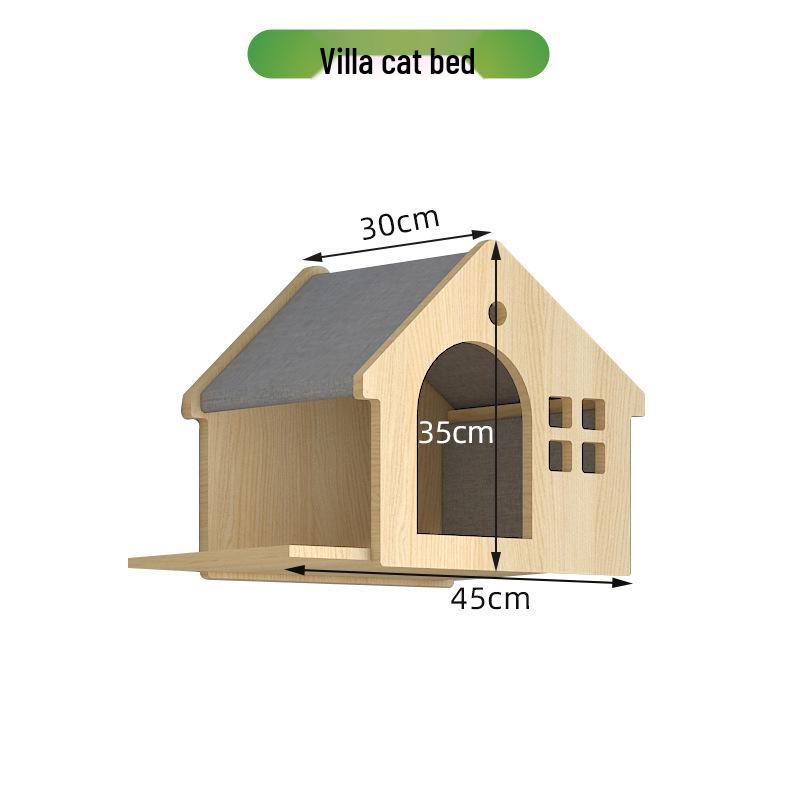 Wall-Mounted Solid Wood Cat Tree with Scratching Board and Jumping Platform