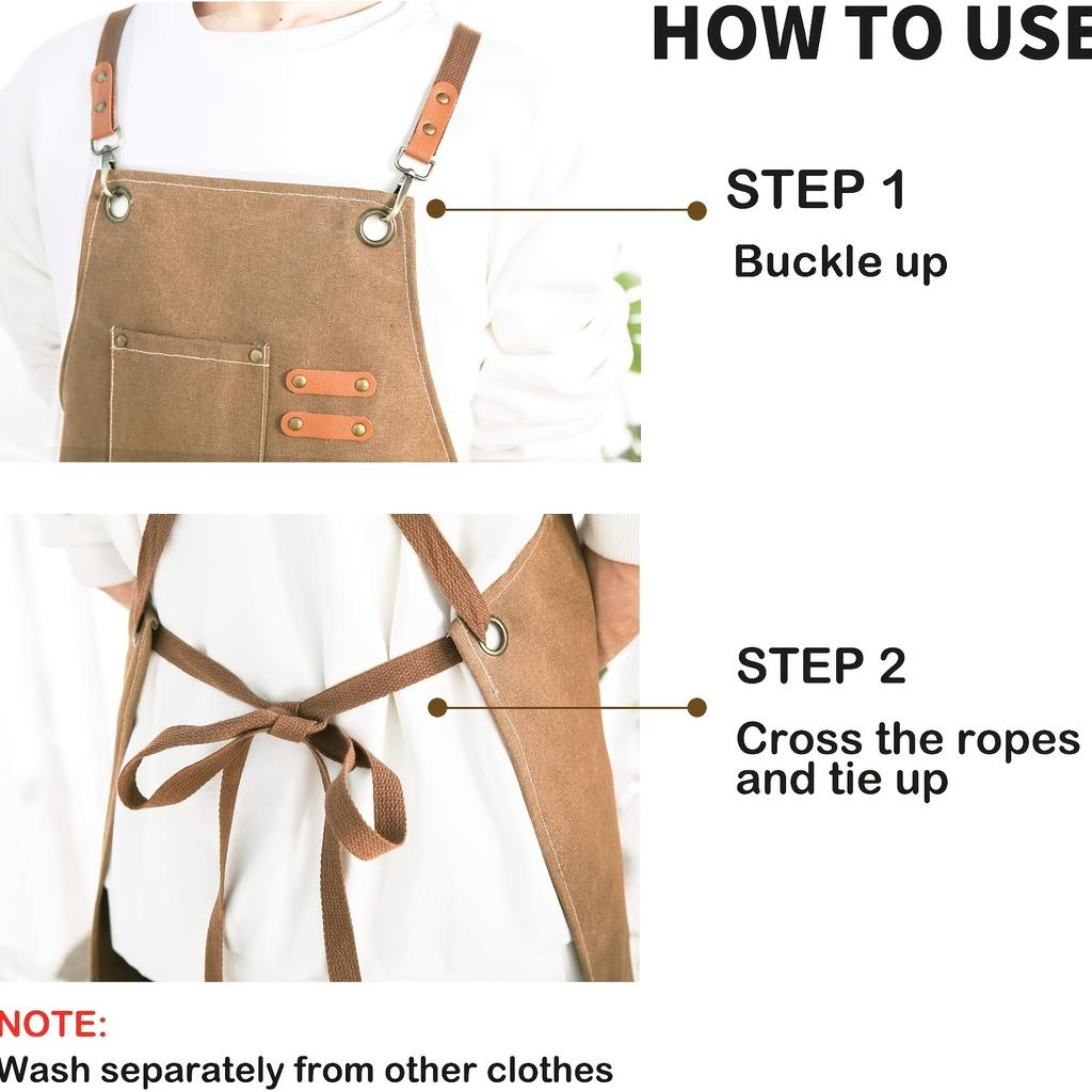 3A thickened cross-back apron with pockets, made of thick fabric, suitable for outdoor barbecues, outdoor work, art painting, and gardening3The