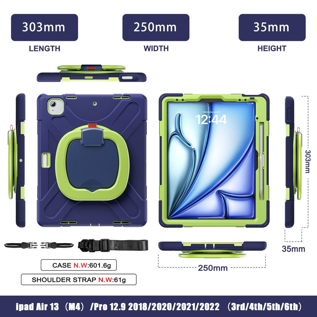 Pour iPad Air 13 (2025)/(2024)/Pro 12.9 (2022)/(2021)/(2020)/(2018) Housse Étui pour Tablette avec Sangle d'Épaule