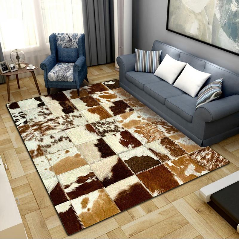 Rustic Cowhide Style Carpet Rug for Living Room Bedroom Home Sofa Decoration,Kids Play Non-slip Floor Mat