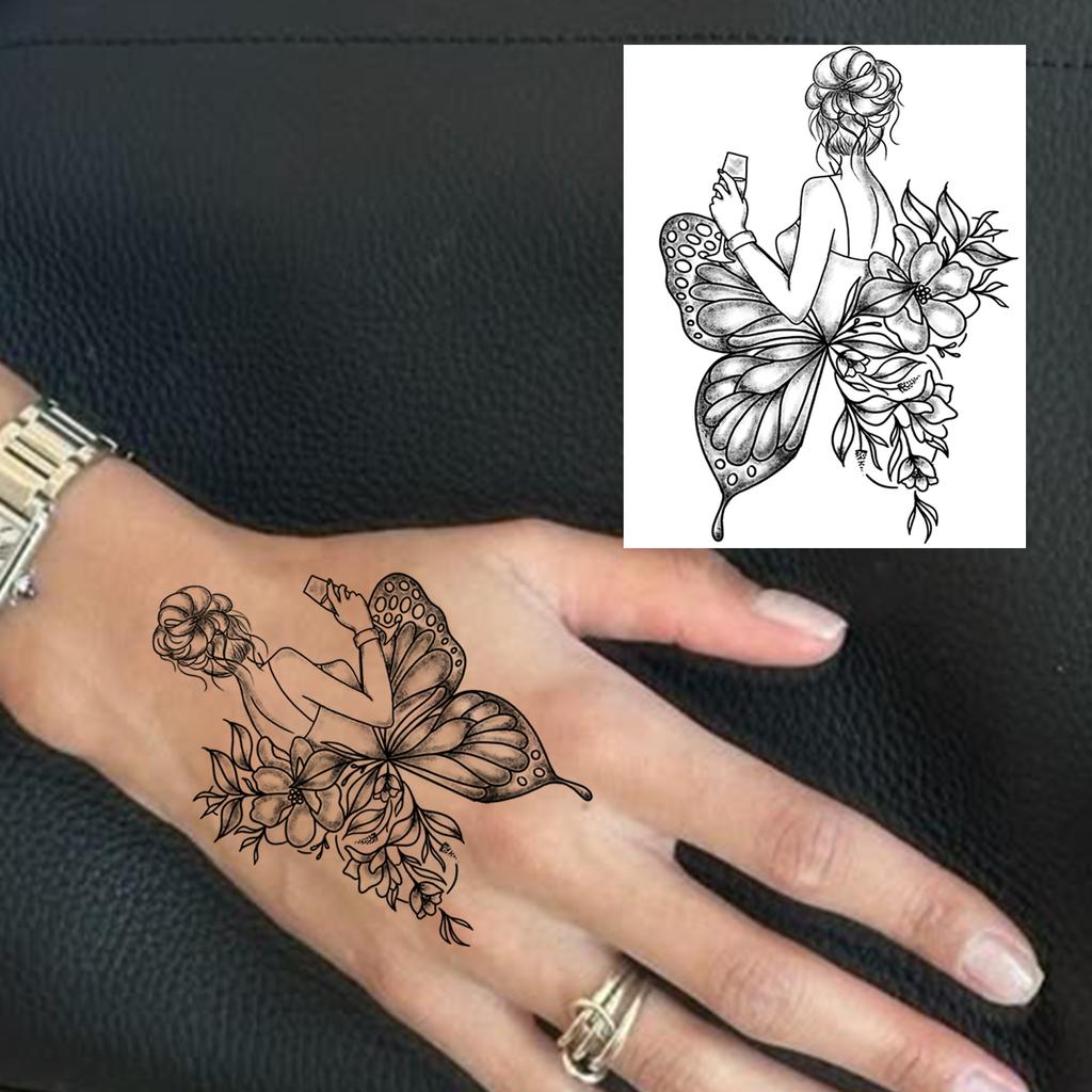 1 Sheet Rose Butterfly Flower Temporary Tattoos For Women Hand Arm, Fake Tattoo Sticker Waterproof Long Lasting Realistic Tatoos
