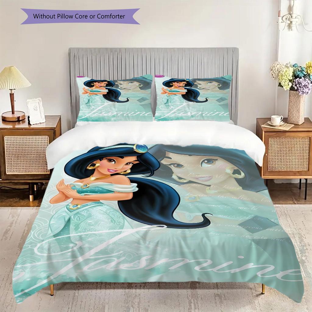 Sweet Fantasy Princess Bedding Set – Rapunzel & JasminePattern printing(1*Duvet Cover + 2*Pillowcase, Without Core),