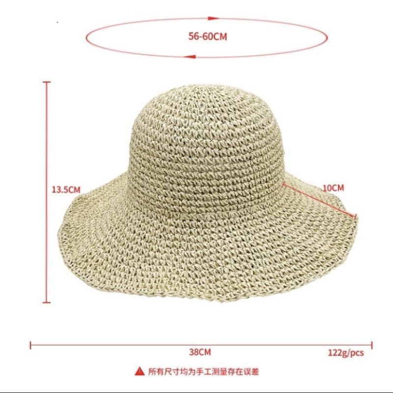 Damen Handgeflochtener Stroh-Sonnenhut Faltbar Große Breite Krempe Atmungsaktiv Häkel-Strandhut Für Sommer Outdoor Reisen Und Lässige Tägliche Kleidung