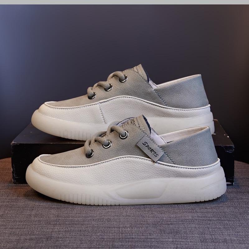 Dicksohlige weiße Schuhe Leder Freizeitschuhe Board-Schuhe