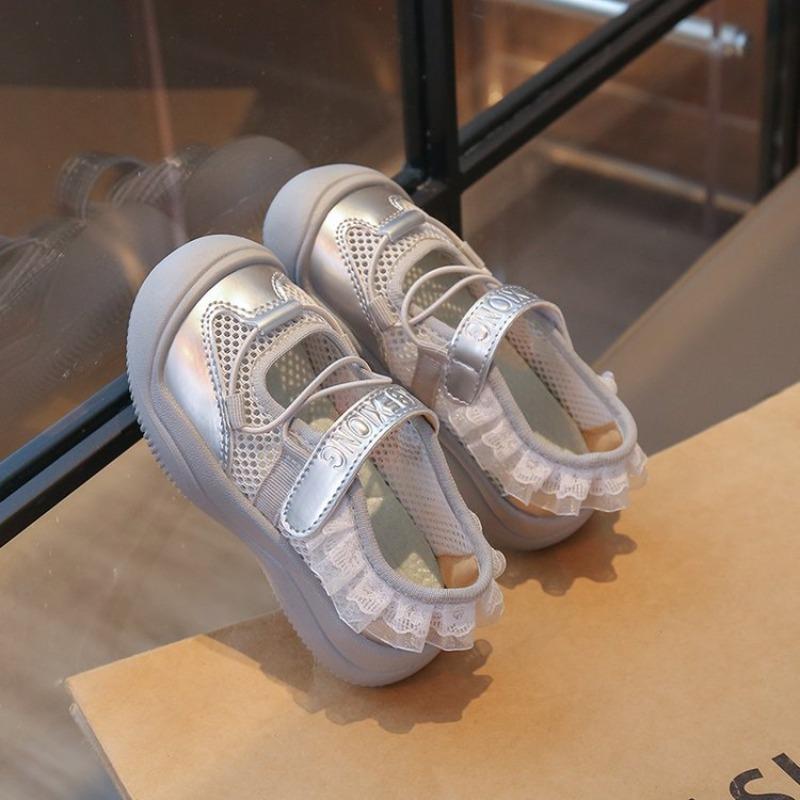Summer Girls Ballet Style Sports Sandals, Breathable Mary Jane Dad Shoes Soft Sole with Hook-and-Loop for Kids
