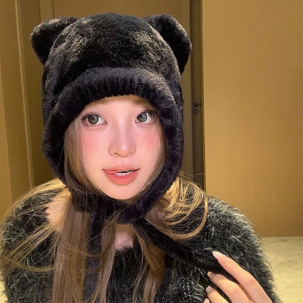 Bear Pattern Hat Adult Soft Plush Hat Thicken Female Hat Versatiles Stylish Hat for Travels and Shopping