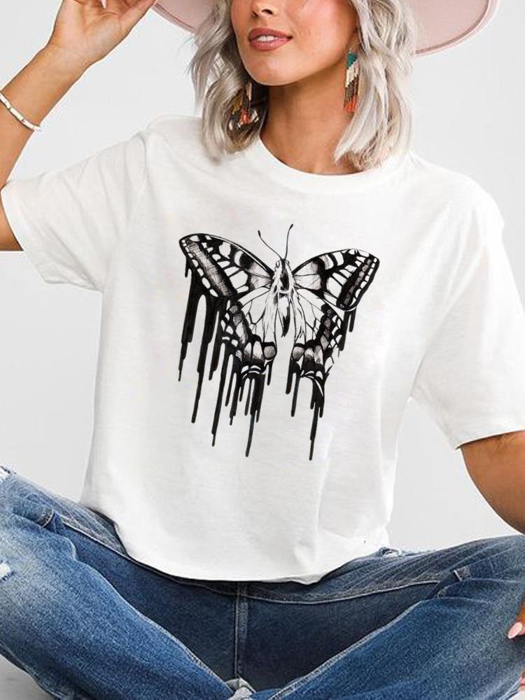 Butterfly Graphic Oversized T-Shirt Cute Short-Sleeved Top for Women European And United States Style Casual Fashion Modal