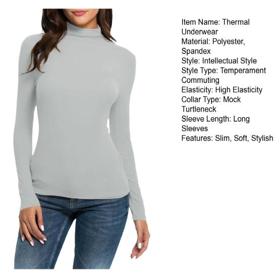 Dame Termisk Langermet Skjorte Slim Mock Turtleneck Genser Basic Undertrøye Kompresjons Base Layer Topp for Arbeid Hjem Ferier