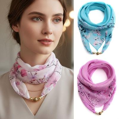 Sunscreen Floral Print Silk Scarf Magnetic Buckle Neck Covers Scarf  Neck Decorative