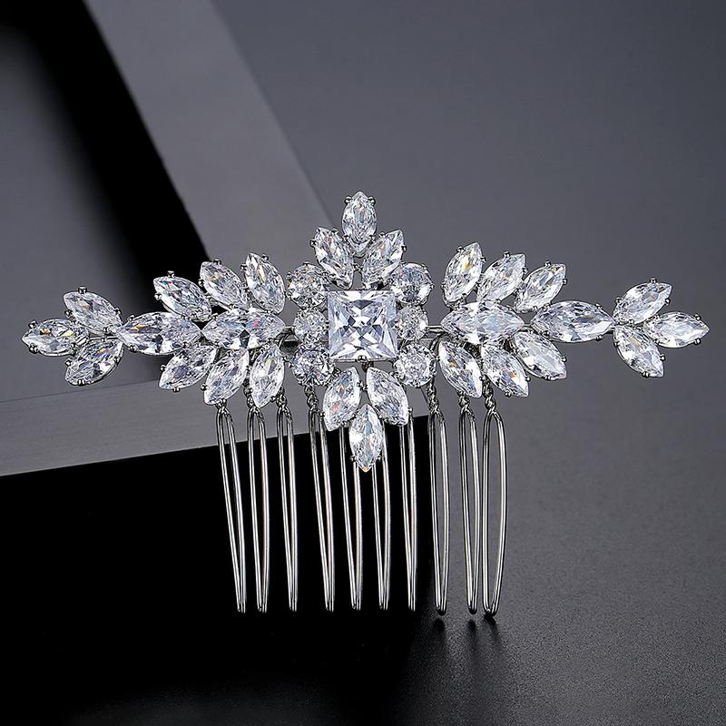 LUOTEEMI Accessories Woman Flower Silver Crystal CZ Hot Head Jewelry Wholesale Zirconia Bridal Hair Comb Wedding