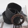 Lady Bohemian Elastic Braided Belt  Female Dress Jeans Wide Black PP Straw Designer Wood Buckle Boho Belts