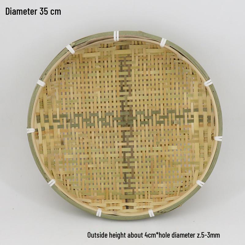Blue Bamboo Weaving Sieve for Drying Tea, Dried Goods, and Rice - Round Winnowing Basket Tray