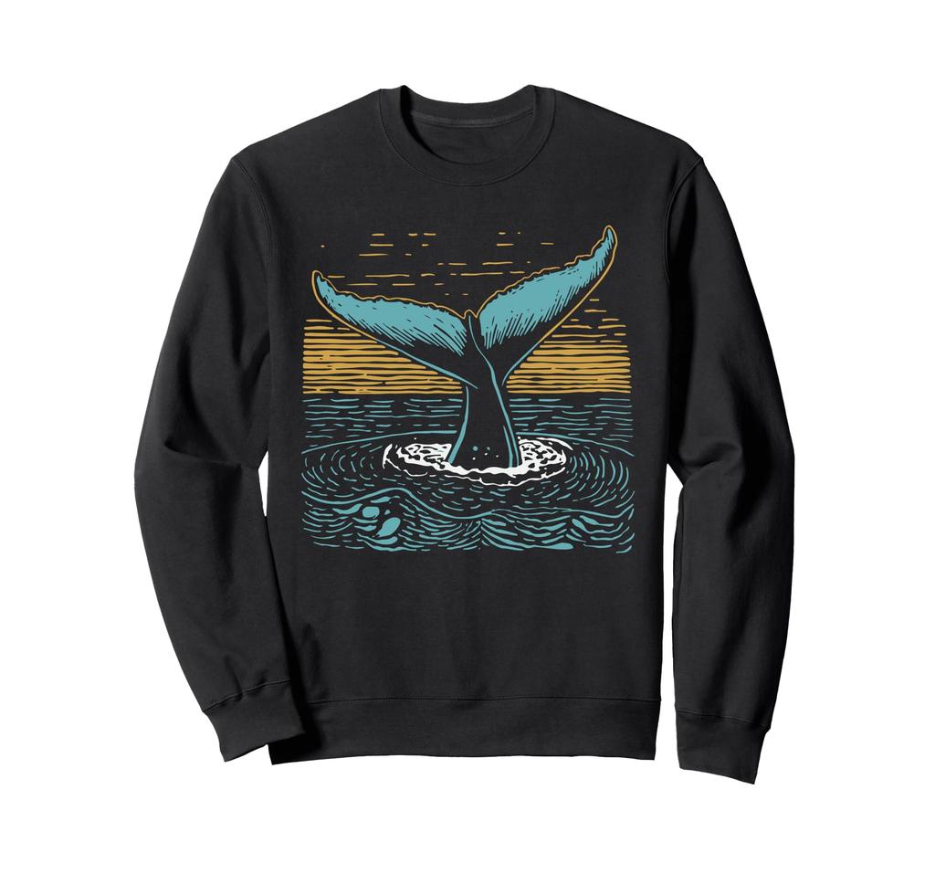 Fluke Whale Tail Retro Whale Watcher Ocean Sweatshirt