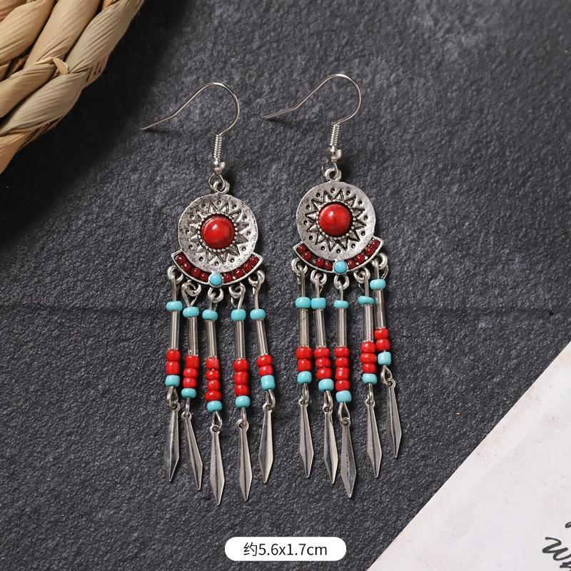 Bohemian earrings retro personality simple long fringed earrings women's high-end vacation style earrings