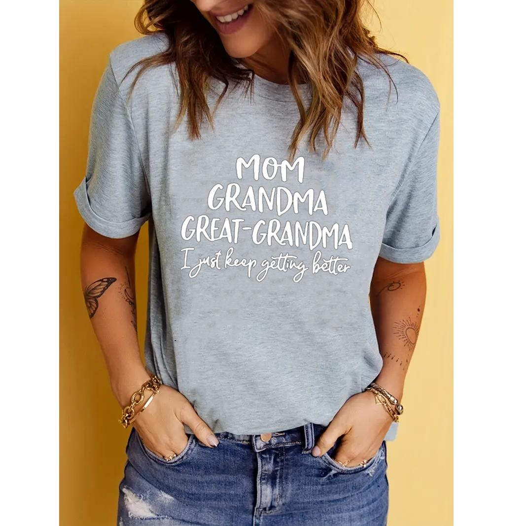 

ZIMOXUAN футболка с принтом «Мама и бабушка», повседневный топ с коротким рукавом и круглым вырезом для летней и весенней женской одежды 3XL серый