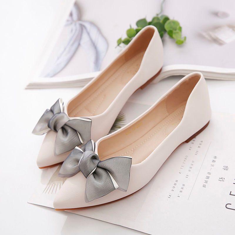 Women's Soft Sole Spring Summer Shoes Pointed Toe Spoon Shoes Shallow Soft Leather Flat Hundred Shoes