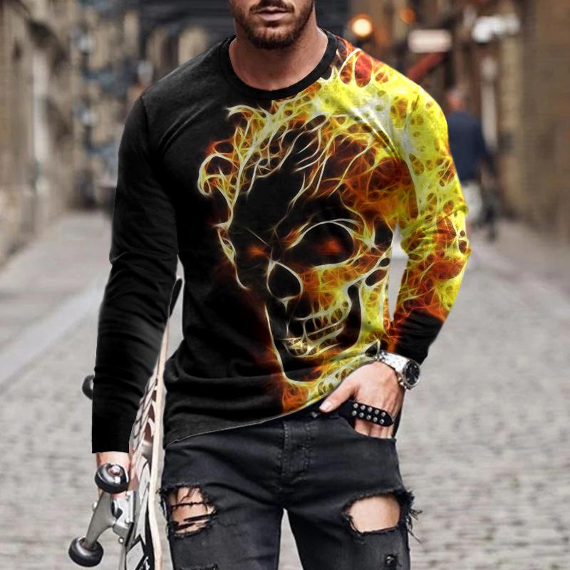 Illusions Visuelles 3D Imprimé Été Hommes Col Rond T-shirt Décontracté À Manches Longues Surdimensionné T-shirt Mode Pull Hommes Vêtements