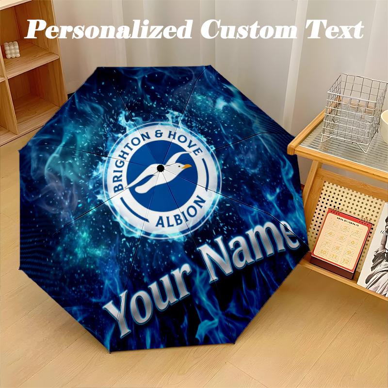 8 Rib Auto Folding Umbrella Brighton & Hove Albion Football Print Custom Name Text Portable Rain Gear