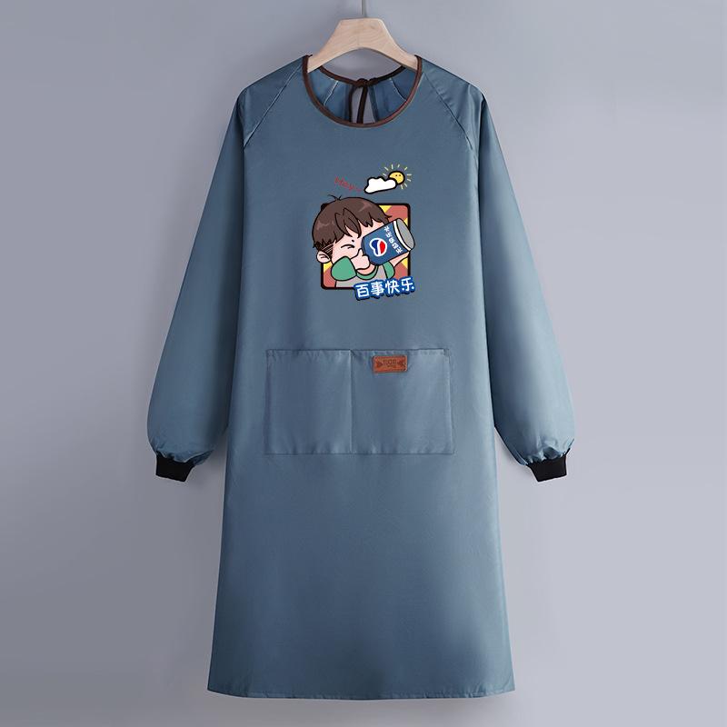 Internet Celebrity Long-Sleeved Apron Household Kitchen Waterproof And Oil-Proof Smock Adult Cartoon Print Cooking Apron