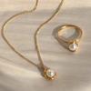 Light Luxury Pearl Shell Necklace Ring Set Stainless Steel Necklace Women'S High Color Retention
