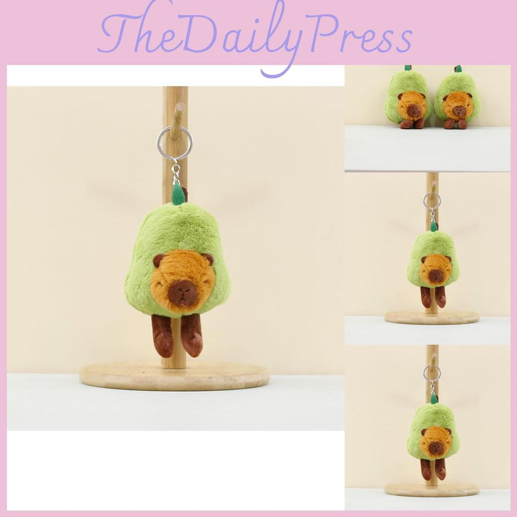 Cute Avocado Capybara Plush Toy Keychain Adorable Soft Stuffed Animal Doll Accessory