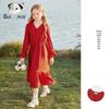 CHANZUIGOU Girls' Red Festive Long-Sleeve A-Line Dress