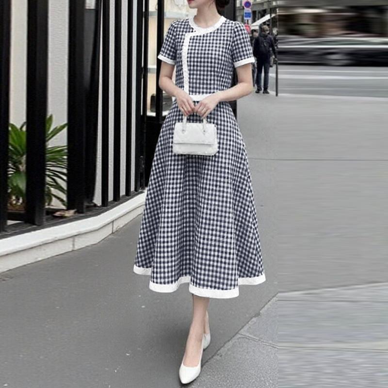 ZANZEA Women Plaid Print Casual Round Neck Short Sleeve Dress