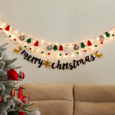 Luzes de Fio com Bandeirinhas de Feltro para Árvores de Natal: Decorações de Parede e Janela