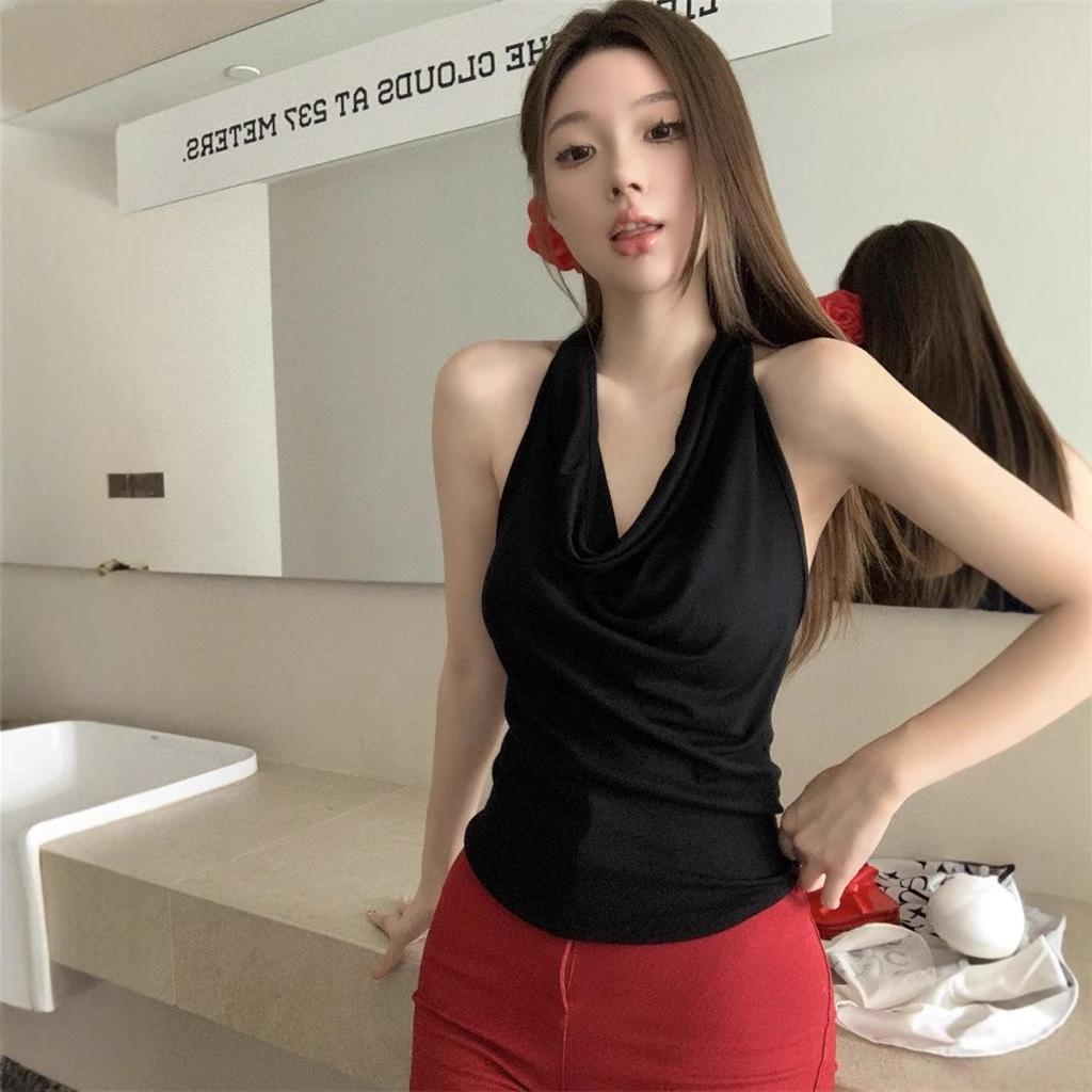 Women's Spicy White Cowl Neck Halter Crop Top - Slim Fit, Sleeveless, Backless, Bodycon